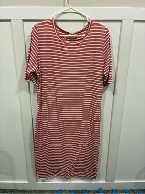 LuLaRoe Rose and White Striped Tee Dress